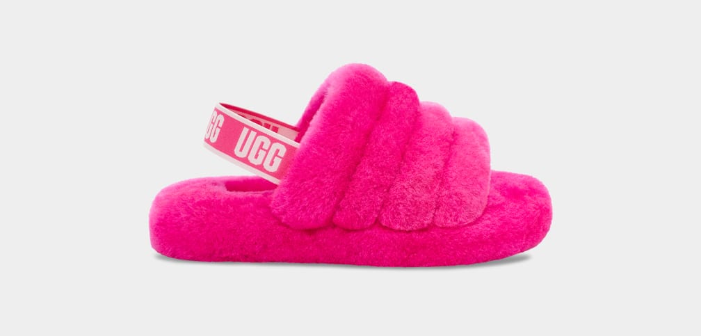 Pink fluffy best sale ugg slippers