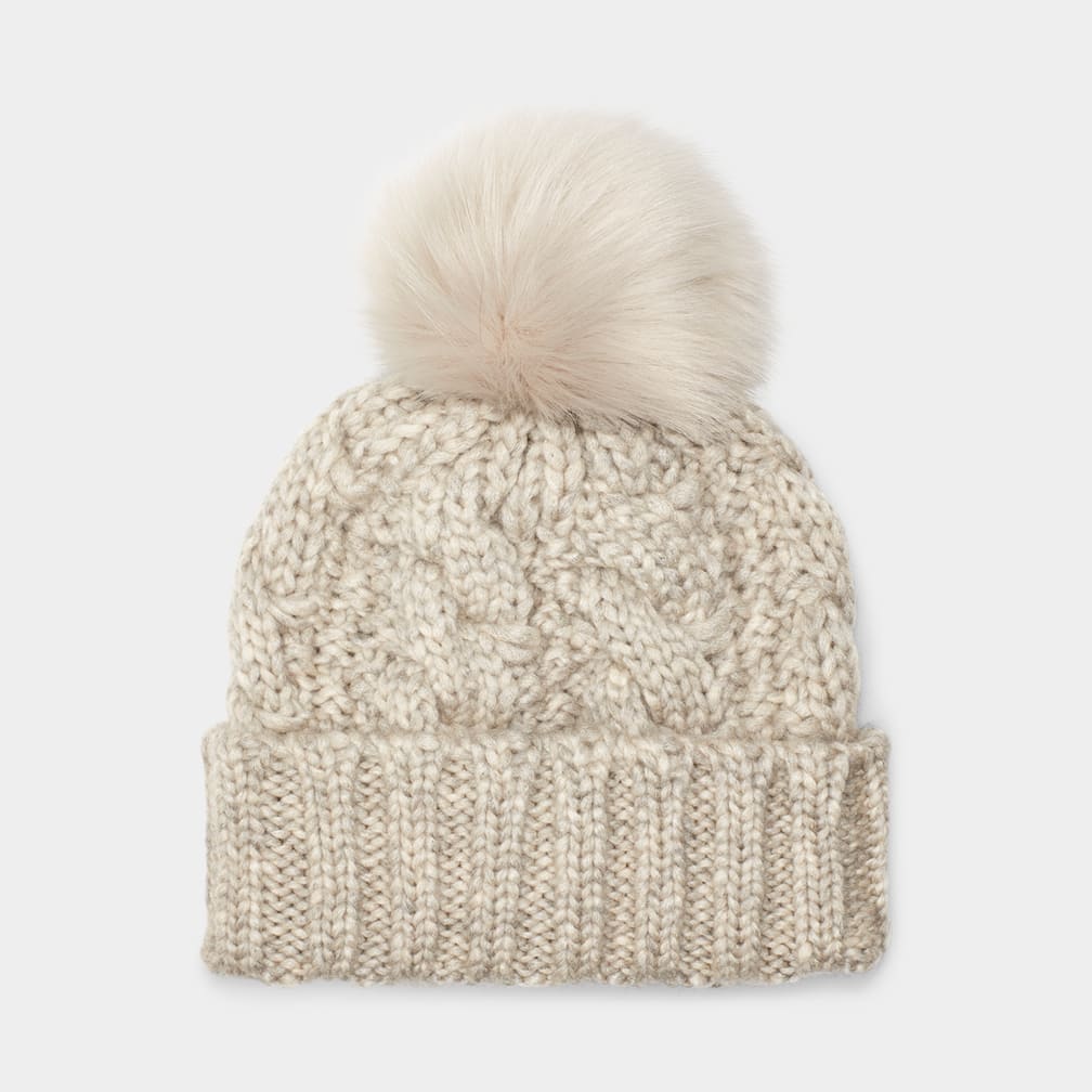 Knit Cable Beanie Faux Fur Pom UGG®