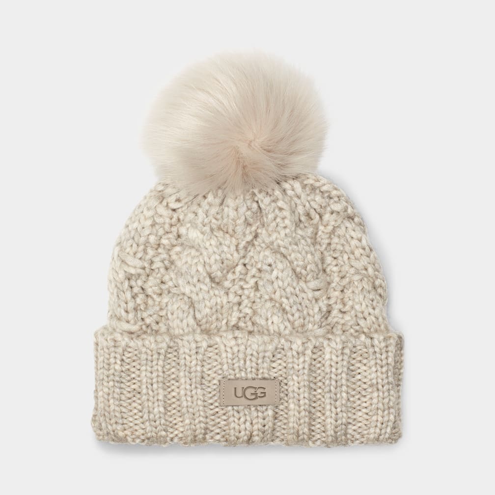 Knit Cable Beanie Faux Fur Pom UGG®