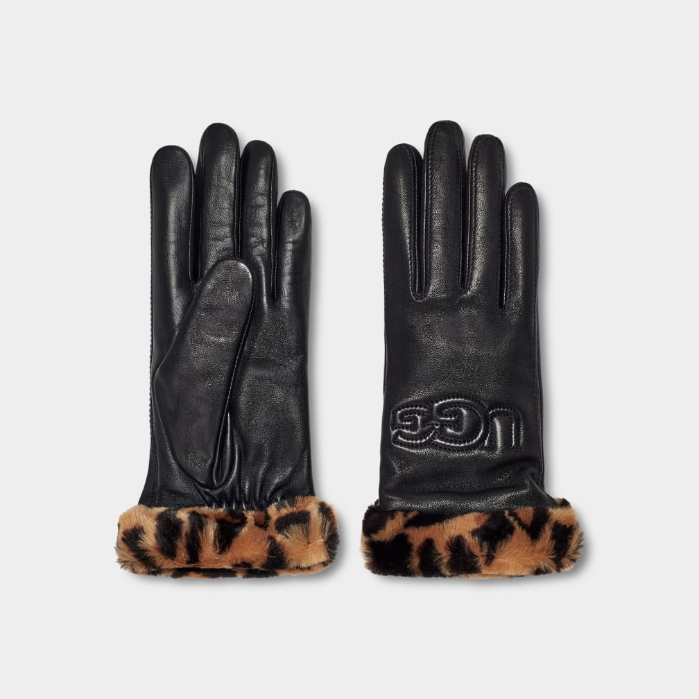 Faux fur cuff leather gloves deals