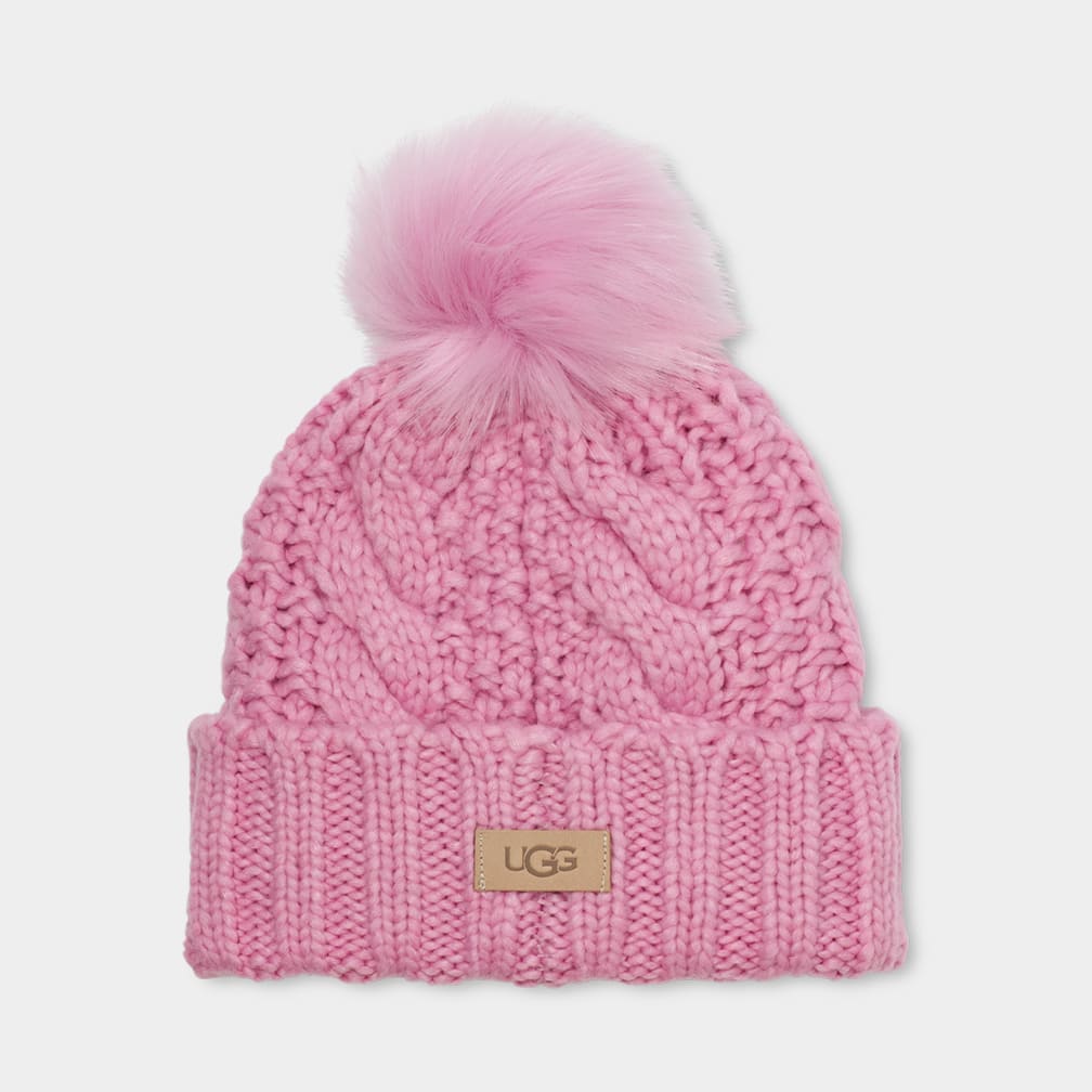 Knit Cable Beanie Faux Fur Pom UGG®