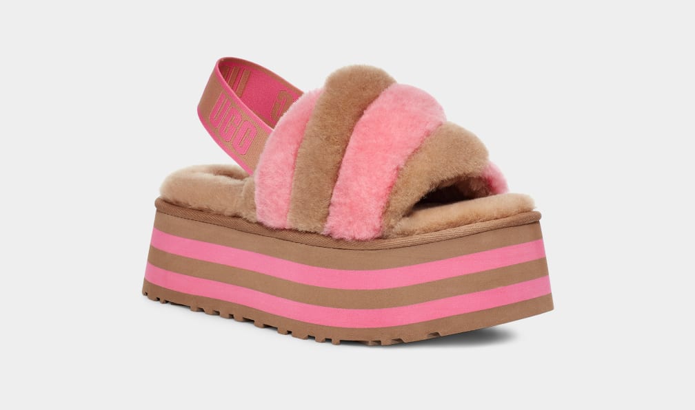 アグ UGG Disco Checker Slide 厚底 ファー 悲しかっ サンダル