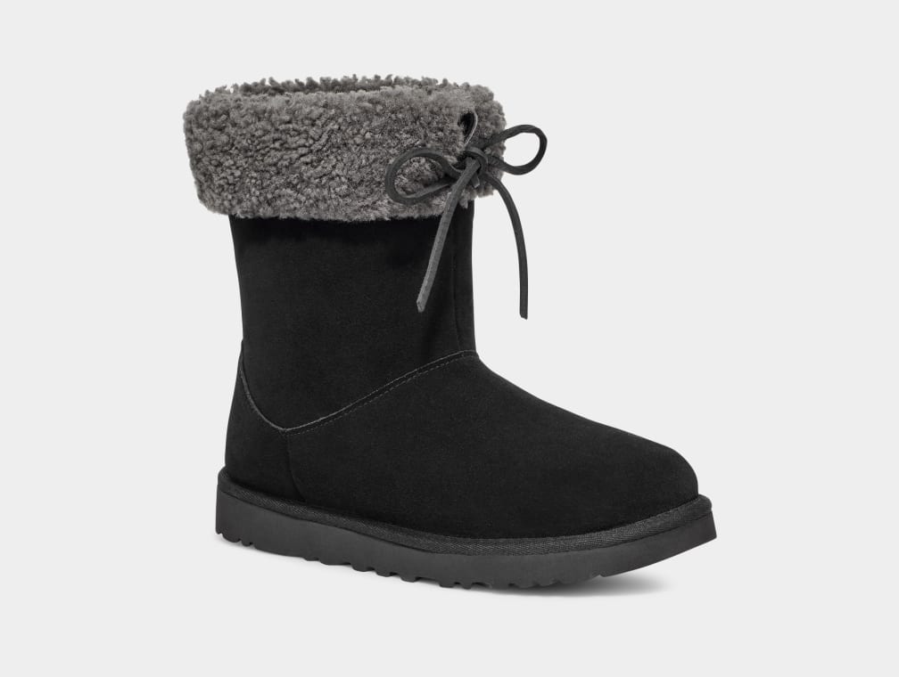 Short black shop boots with fur