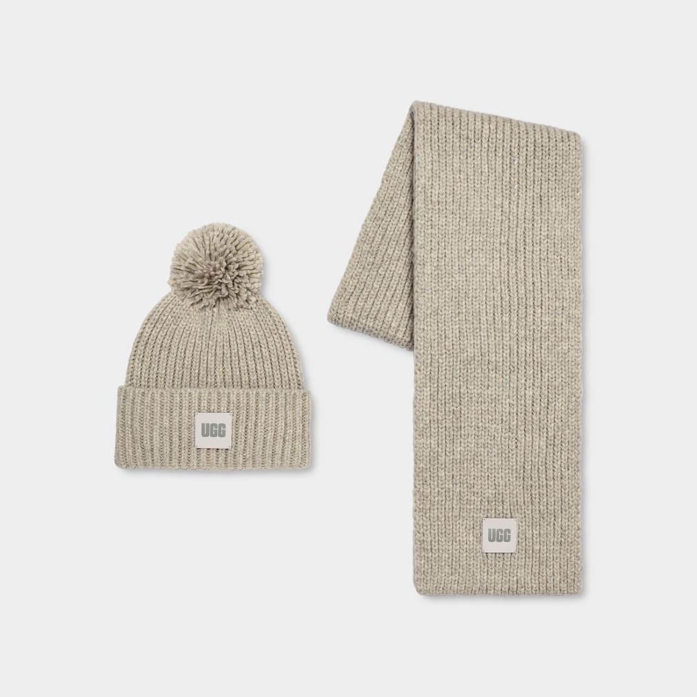 UGG Ensemble bonnet en maille c tel e paisse pompon pour Femme