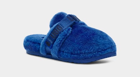 Blue fluffy shop ugg slides