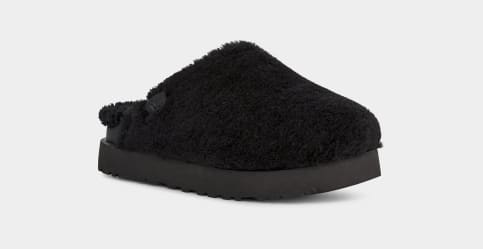 Black furry ugg slides store