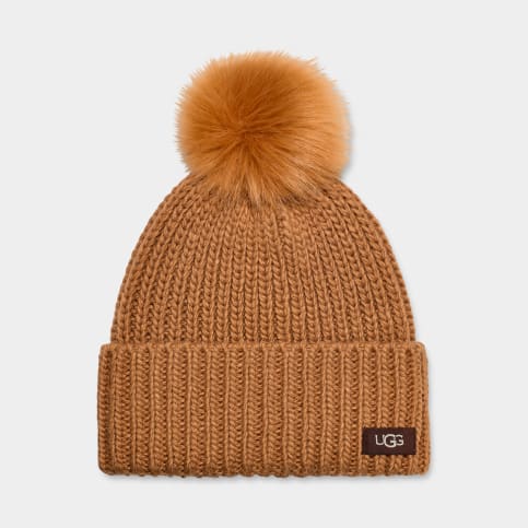 Ugg beanie with fur pom clearance