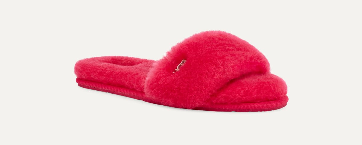 Red ugg fur slides discount