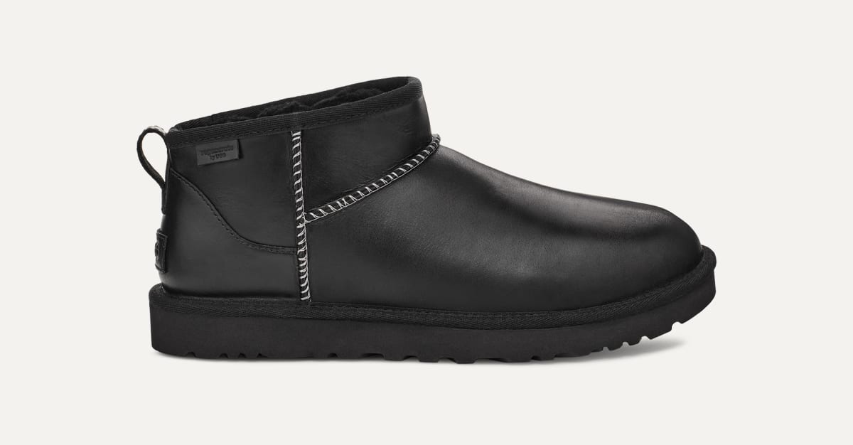 Black leather mini ugg boots deals