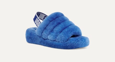 Blue ugg fur slides sale
