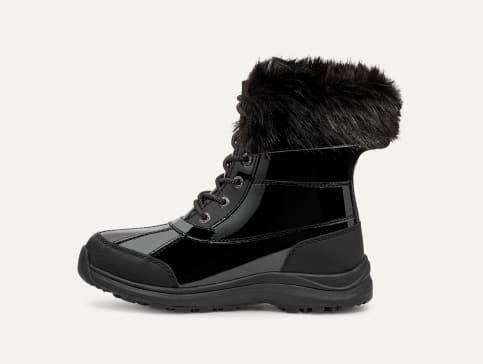 Black patent leather snow boots top