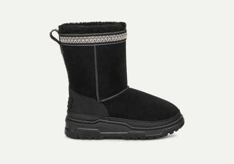 Classic short black leather ugg boots deals