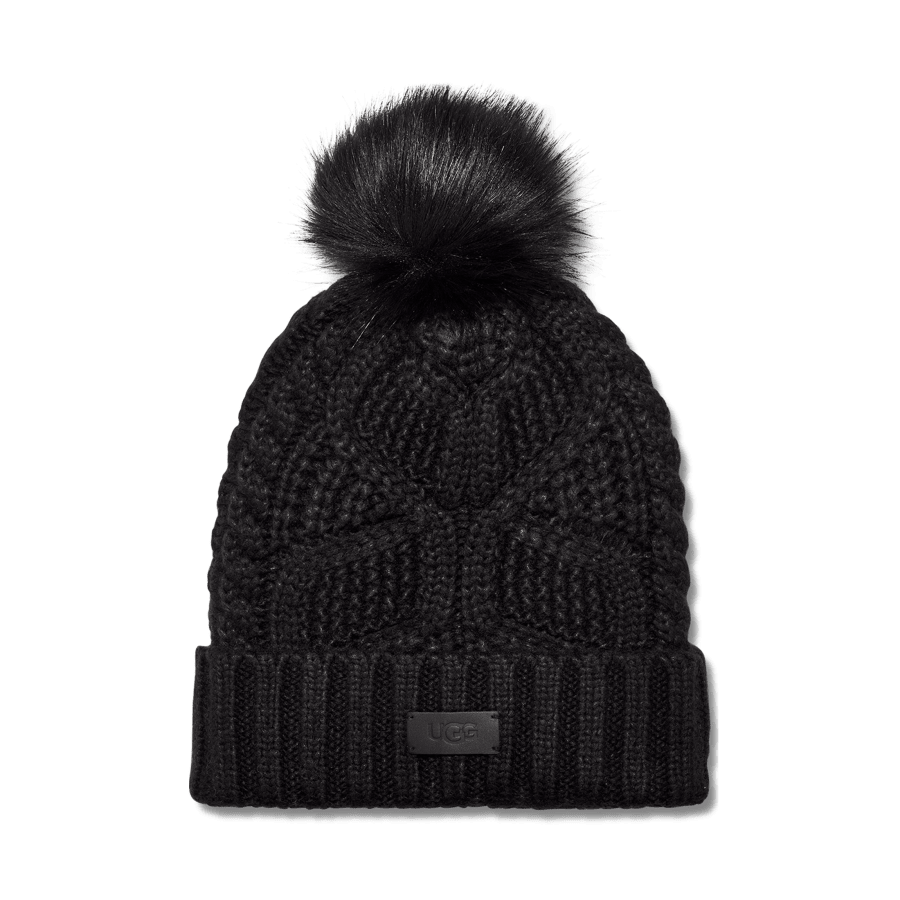 即納UGG ユニセックス ダブルカフ ビーニー 101093 Black UGG® 公式【 ケーブル ビーニー ウィズ ポム|Cable Beanie With