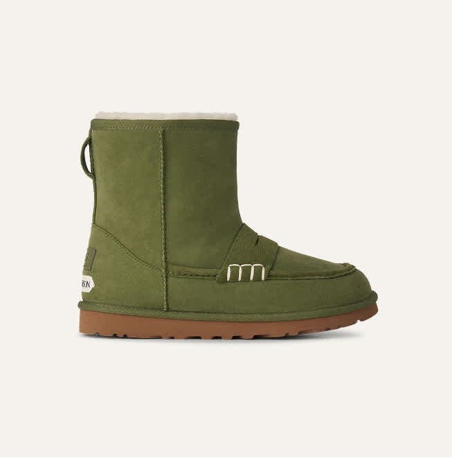 A studio shot of UGG JW Anderson loafer boot in khaki.