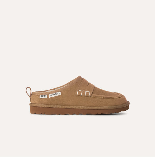 A studio shot of UGG JW Anderson loafer in chestnut.