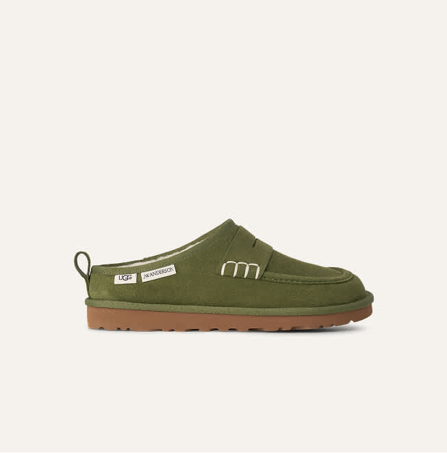 A studio shot of UGG JW Anderson loafer in khaki.