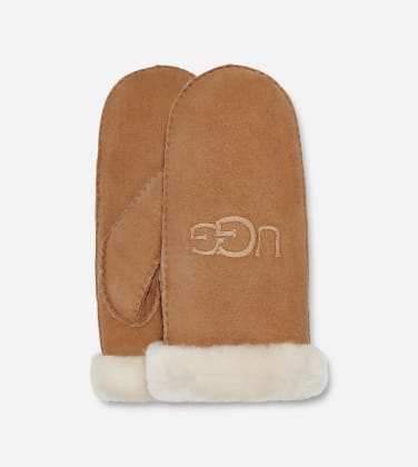 Gant à logo brodé en peau de mouton retournée UGG pour femme | UGG UE in Brown, Taille L/XL, Shearling