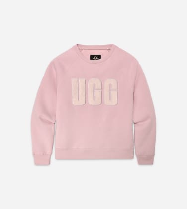 Madeline Fuzzy Logo Crewneck pour Femme in Ashen Rose, Taille XS, Coton