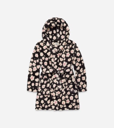 Robe de chambre imprimée UGG Aarti pour Femme in Black Hibiscina, Taille XL