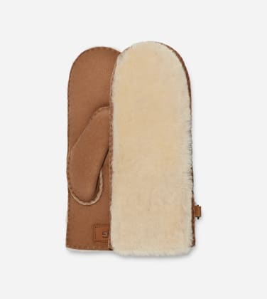 Moufle en peau de mouton apparente pour Femme in Brown, Taille L/XL