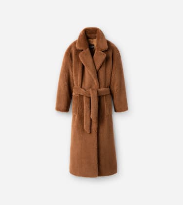 Manteau croisé en fourrure synthétique Alesandra pour Femme in Pecan, Taille L/XL, Polyester