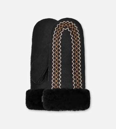 Moufle brodée Atherson pour Femme in Black, Taille L/XL, Shearling