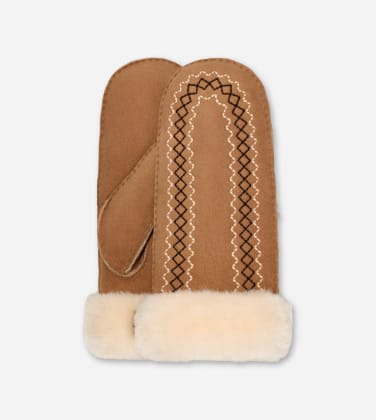 Moufle brodée Atherson pour Femme in Brown, Taille S/M, Shearling