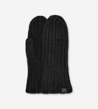 Moufles en maille côtelée épaisse pour Femme in Black, Taille O/S, Tricot