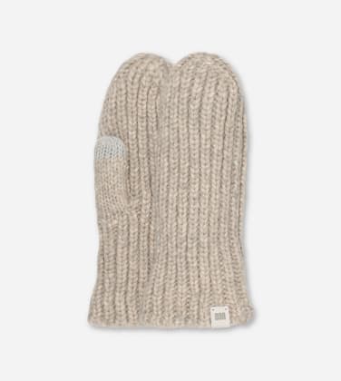 Moufles en maille côtelée épaisse pour Femme in Light Grey, Taille O/S, Laine