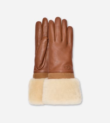 Gant en cuir avec revers en peau de mouton pour Femme in Brown, Taille S, Shearling/Cuir