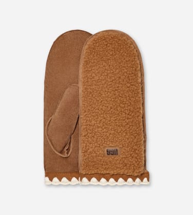 Moufle festonnée en UG Gfluff pour Femme in Brown, Taille S/M, Cuir/Fleece