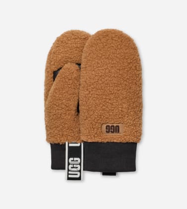 Moufle en UG Gfluff avec ruban à logo pour Femme in Brown, Taille L/XL, Polyester