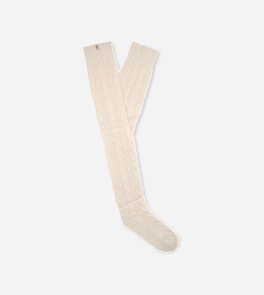 Chaussette côtelées Zanika hauteur cuisse pour Femme in Cream, Taille S/M, Mélange D’Acrylique