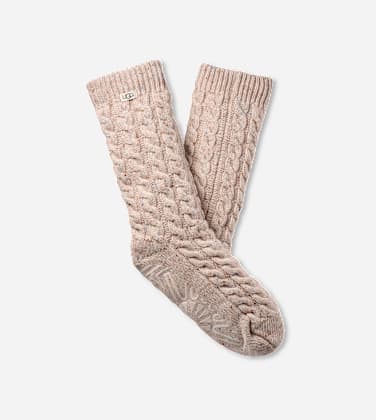 Chaussette en maille torsadée Elowyn à doublure polaire pour Femme in Cream Confetti, Taille O/S, Mélange D’Acrylique