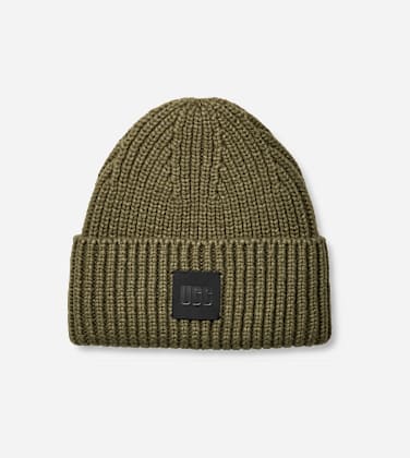 Bonnet côtelé épais pour Homme in Green, Taille O/S, Mélange De Polyester