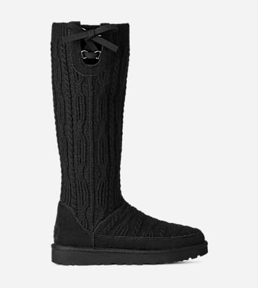 Classic Tall Cabelle Knit Boot pour Femme in Black, Taille 36, Daim/Tricot