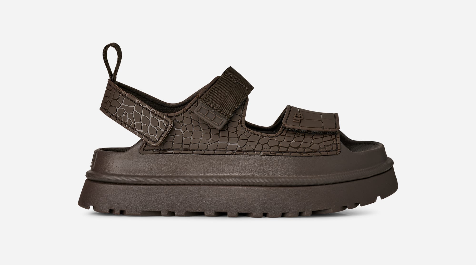 UGG® GoldenGlow Embossed Sandal in Dense Smoke