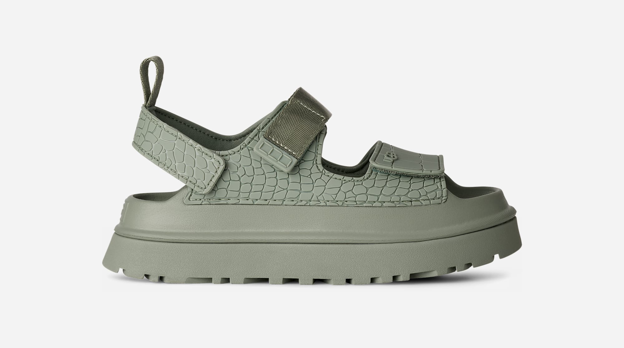 UGG® GoldenGlow Embossed Sandal in Artichoke