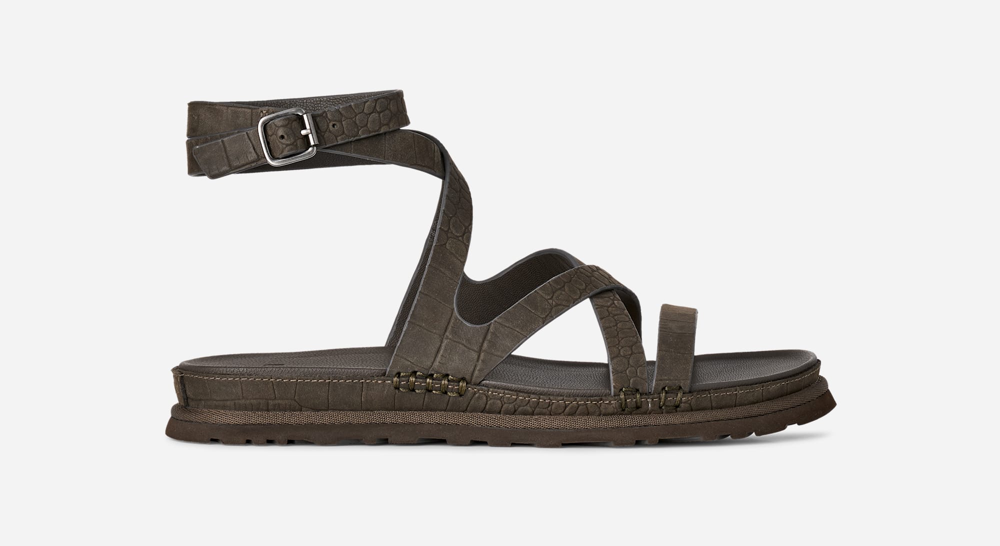 UGG® GoldenGaze Embossed Ankle Wrap Sandal in Dense Smoke