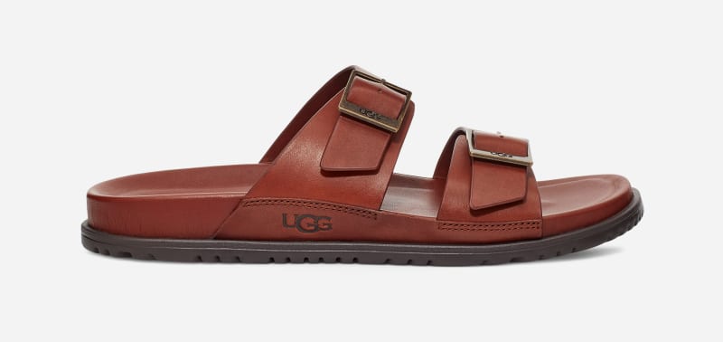 UGG Men's Wainscott Buckle Slide Leather Sandals in Brown
