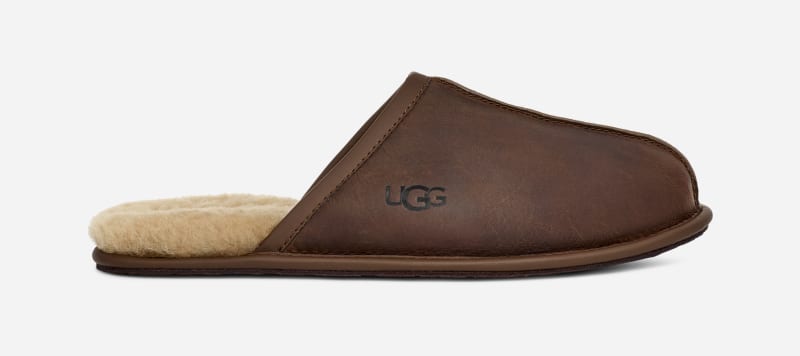UGG Men's Scuff Leather Sheepskin Slippers in Brown