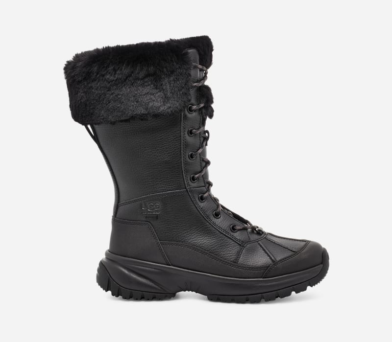UGG Women's Yose Tall Fluff Leather Cold Weather Boots in Black