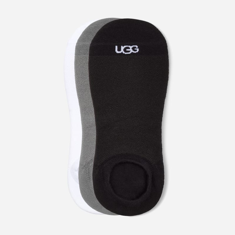 UGG Men's Oliver No Show 3 Pack Cotton Blend Socks in White/Grey/Black