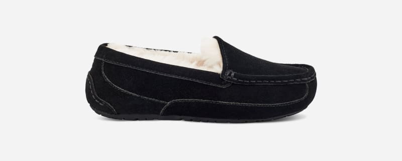 UGG Kids' Ascot Sheepskin Slipper Loafers in Black Suede