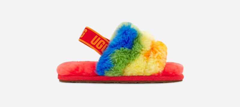 UGG Toddlers' Fluff Yeah Slide Cali Collage Sheepskin Slippers in Rainbow Stripes