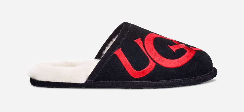 UGG Men's Scuff Logo Sheepskin Slippers in Black