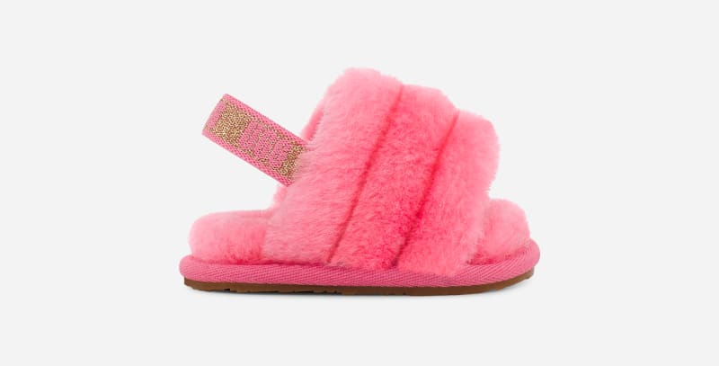 UGG Fluff Yeah Slide Glitter Sheepskin Slippers in Pink Rose