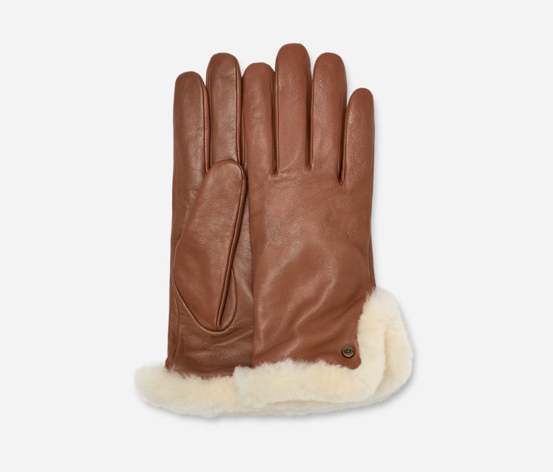 UGG® Handschoen met split van leer en sheepskin in Brown, Maat L, Other