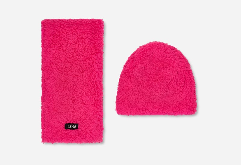 ugg ensemble bonnet et écharpe en sherpa pour grand enfant in neon pink, taille 2/4 yrs, autre