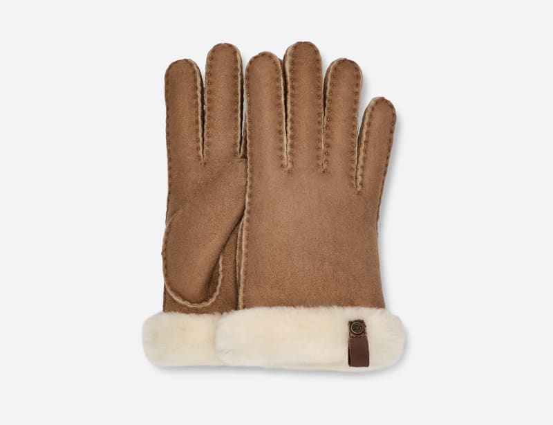 UGG Shorty Glove With Leather Trim for Women in Brown